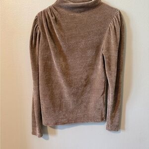 Express Brown Velvet Puff-Sleeve Long Sleeve Top
